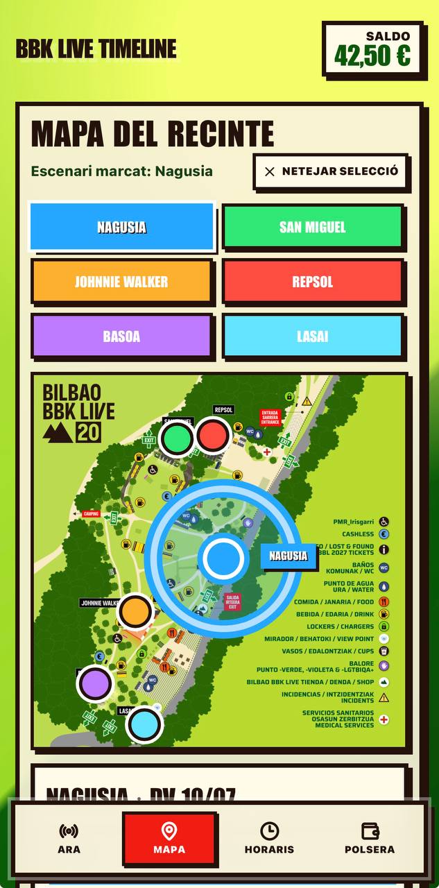 Interactive BBK Live venue map with Nagusia selected