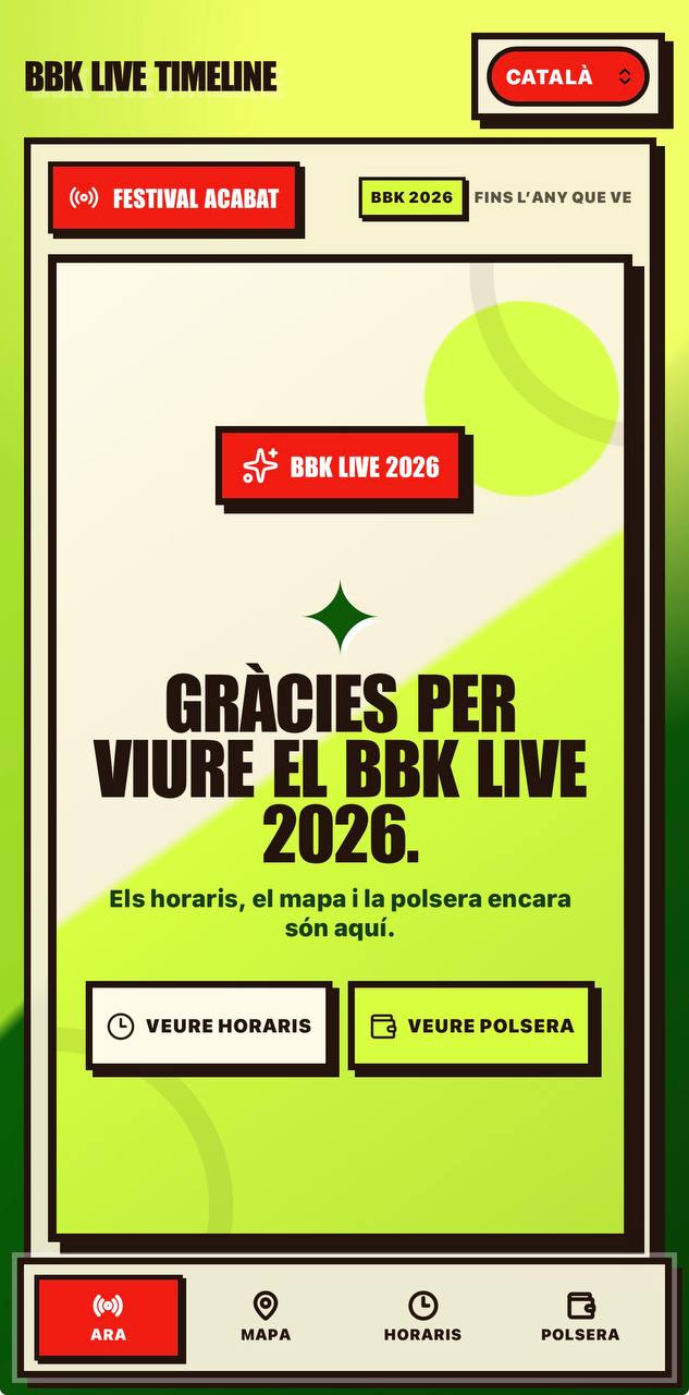 The BBK Live Timeline farewell screen after the festival ended