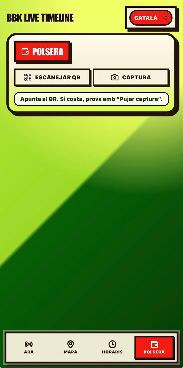Wristband setup screen offering QR scanning and screenshot capture