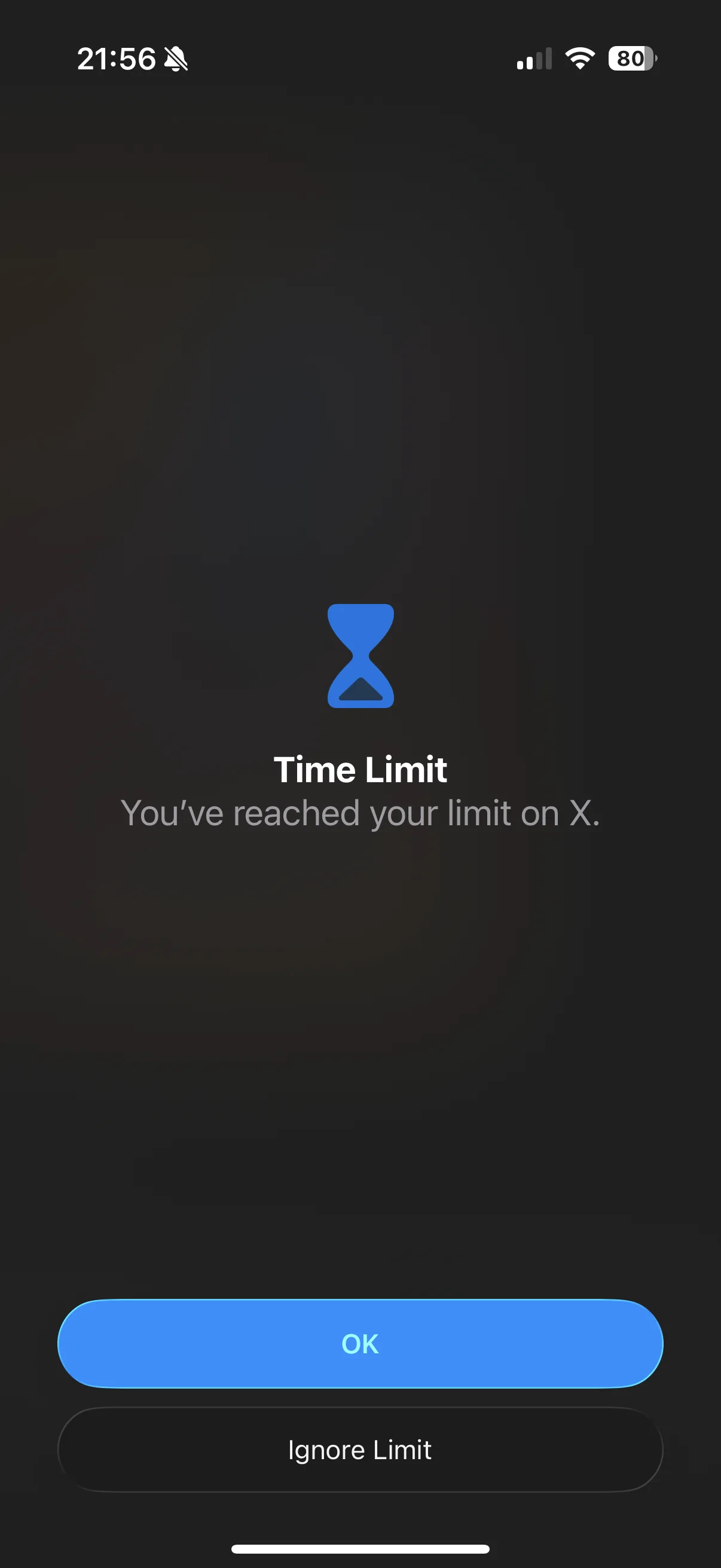 The iOS Screen Time limit screen with an Ignore Limit button