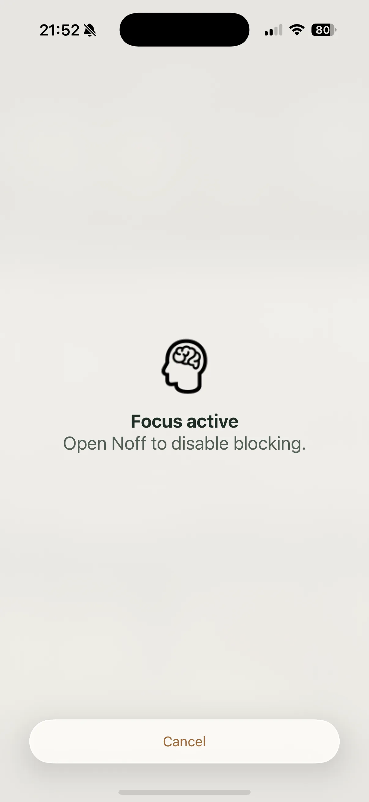 The Noff shield asking the user to open Noff to disable blocking